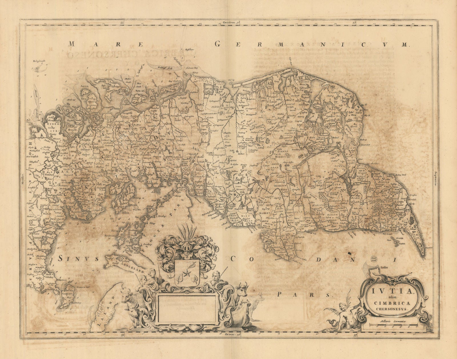 IUTIA OLIM CIMBRICA CHERSONESUS. Jutland. Aarhus Tønder Viborg.BLAEU c1667 map